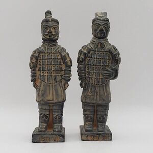 Two Qin Dynasty Xian Chinese Warrior Army Statues Terracotta Miniature Vintage